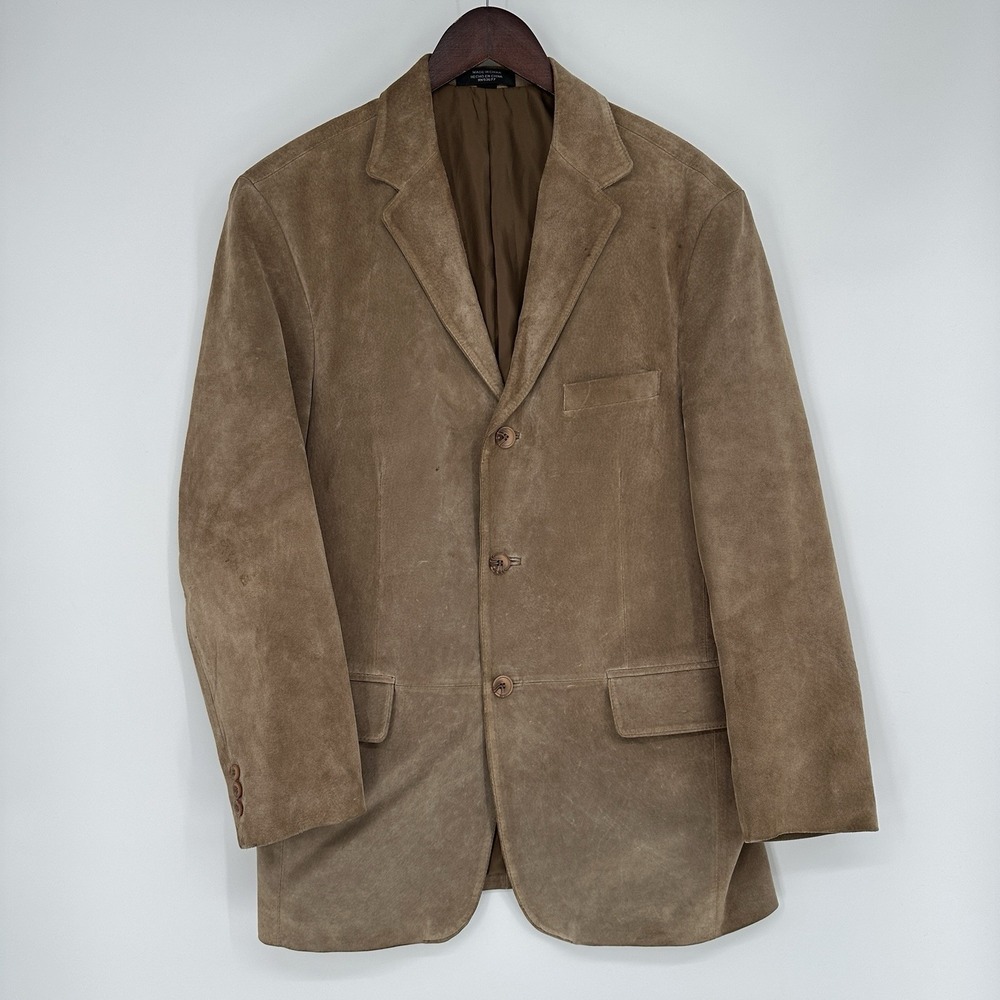 vintage Stafford men's tan suede leather blazer sport coat 3 Button Mens Medium